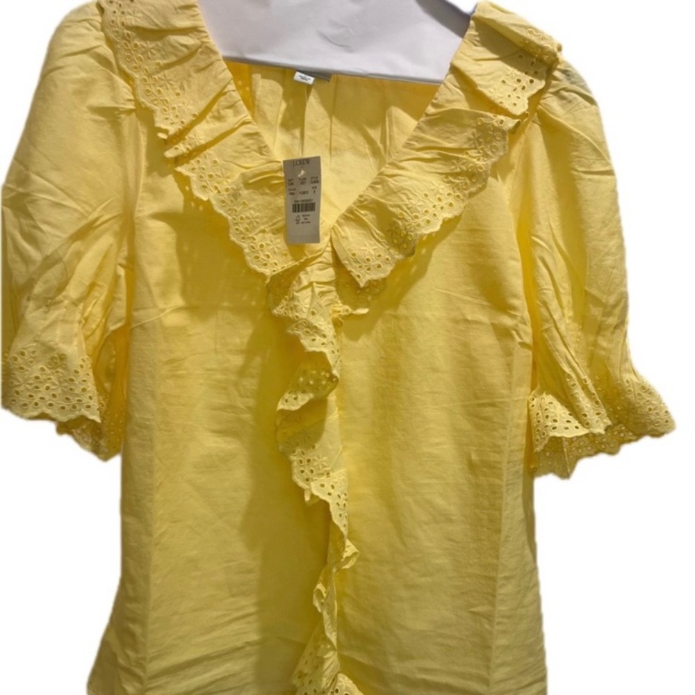 J.Crew Yellow Eyelet Ruffle V-Neck Women's Top